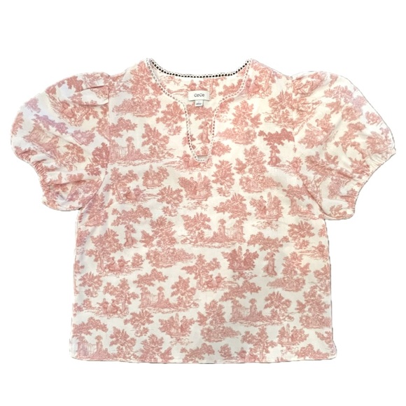 NWT CeCe Pink French Toile Lace Edge V-Neck Top Blouse, Large - Picture 1 of 9